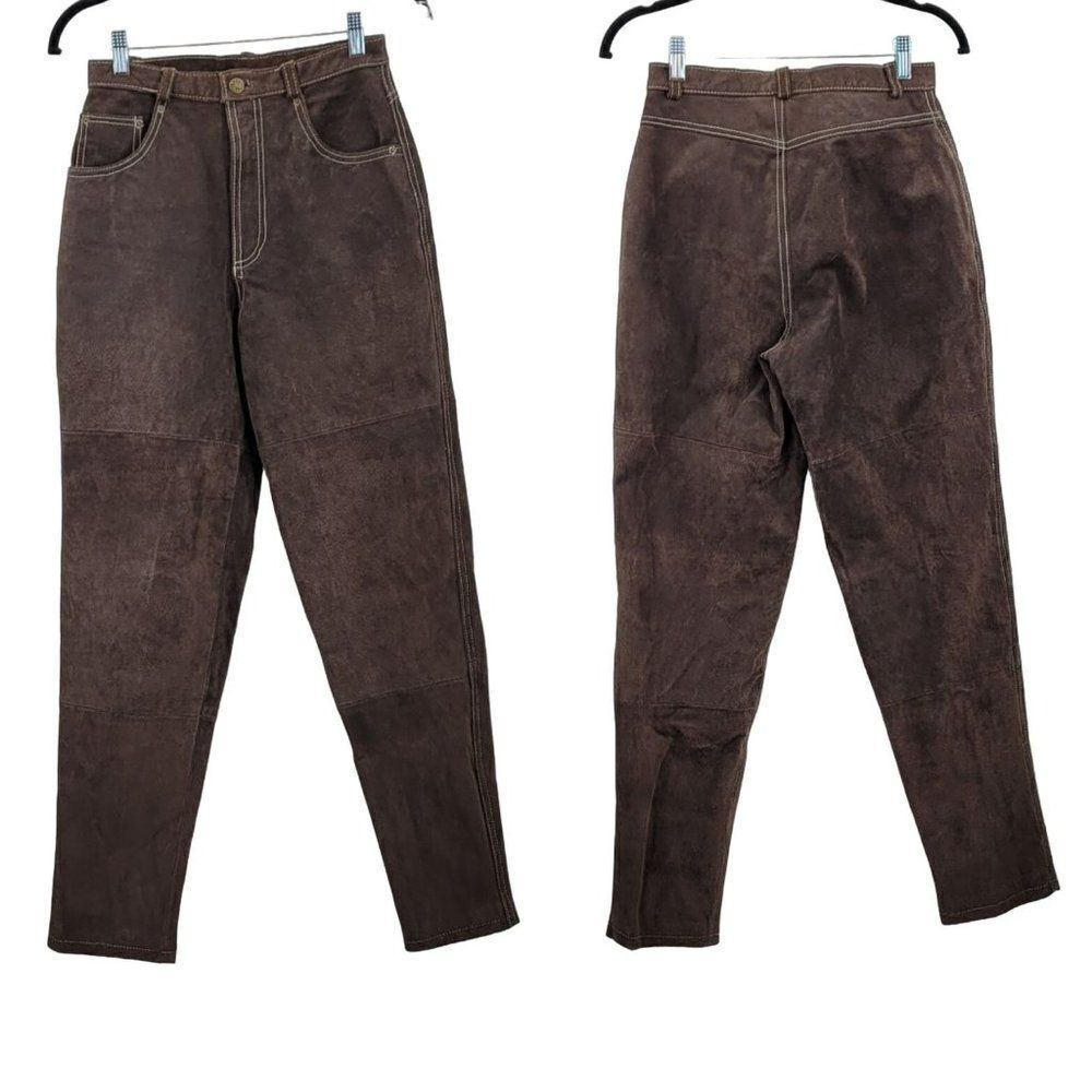 Vintage 80's Forenza Pants Leather Rodeo‎ Western High Rise Tapered Moms Brown S